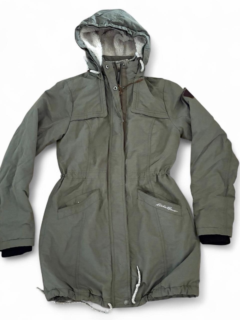 Eddie Bauer Olive Hooded Sherpa-Lined Utility Parka Sz XS